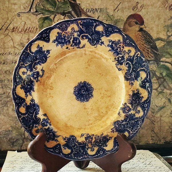 Antique Flow Blue Plate Upper Hanley Pottery Co. French Farmhouse Decor