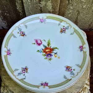 Antique Set of 6 Z.S. & Co. Bavaria 7.5&quot; Plates – Antique Floral China – Hand Painted Gold Trim – Bavarian Porcelain Dessert/ Salad Plate