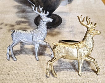 Handcrafted Reindeer Napkin Rings: Silver or Gold Holiday Table Decor, Sold Separately
