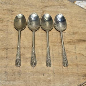 Vintage Nickel Silver Plated Demitasse Spoons – Ornate Floral Pattern – Set of 4 – Collectible Tea & Coffee Spoons