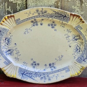 Rare Victorian Era C.H. & H Tunstall, Windsor, England Blue Floral Transferware Platter, Antique Dinnerware, Gift for Collector of Old China