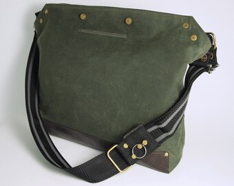 Cycling Messenger Bag Waxed Canvas  Crossbody Bike Bag Leather Cycling Bag Handmade Shoulder Bag Work Bag Cyclist touring bag