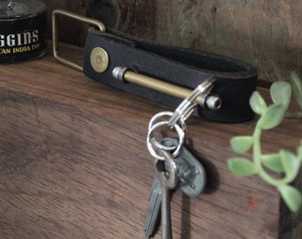 Keychain 01 / Black  Genuine Leather, Key Holder, Key Fob, Leather Strap,