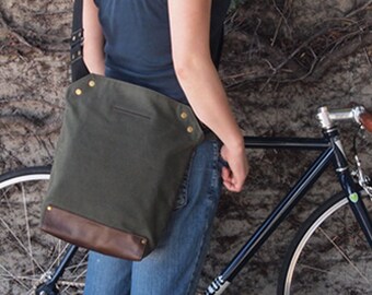 Cycling Messenger Bag Waxed Canvas  Crossbody Bike Bag Leather Cycling Bag Handmade Shoulder Bag Work Bag Cyclist touring bag