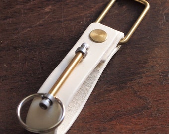 Keychain 01 White Genuine Leather Key Holder Key Fob Leather Strap handmade leather gift for him