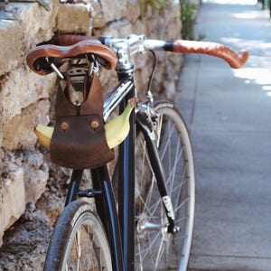 Bike banana holder leather bike accessories bike saddle bag leather bike bag cycling accessories gift for cyclist gift for bike lover image 3