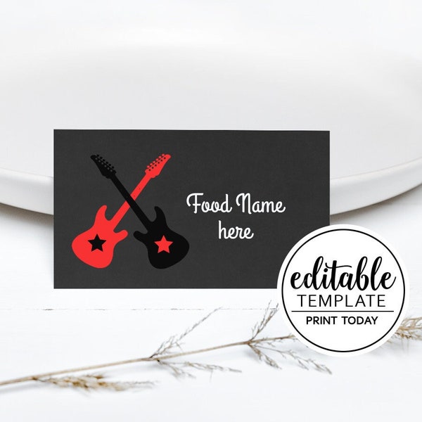 Rock Star Food Tent Cards Red and Black / Buffet Labels / Rock A Bye Baby Shower / Editable Text / INSTANT DOWNLOAD 020