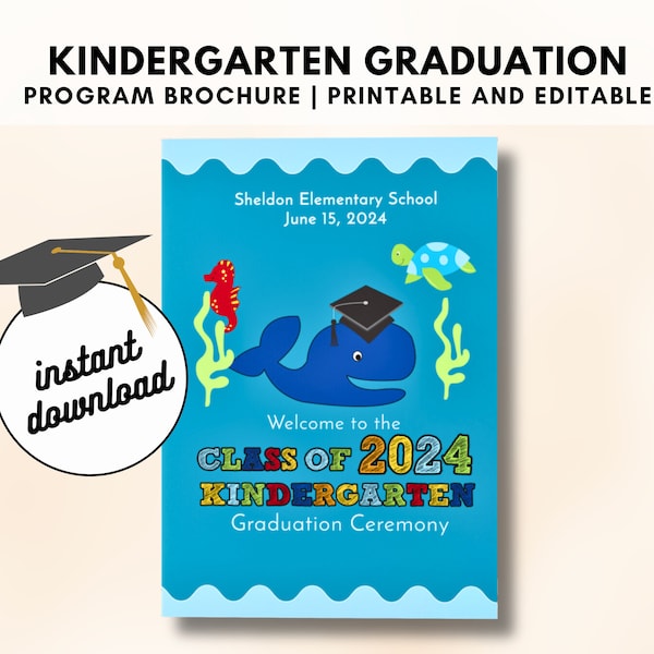 Kindergarten Graduation Program Under the Sea Theme Whales, Turtle, Seahorse, Editable Text, INSTANT DOWNLOAD