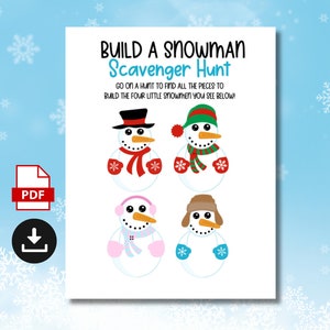 Build a Snowman Scavenger Hunt Game, Winter Hide and Seek, Snowday Activity, Preschool Winter Activities
