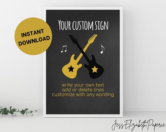 Rock Star Guitar Baby Shower Sign EDITABLE TEXT 8x10 Table Party Signage / Gold and Black Music Rockstar Sign / Rock a Bye Baby