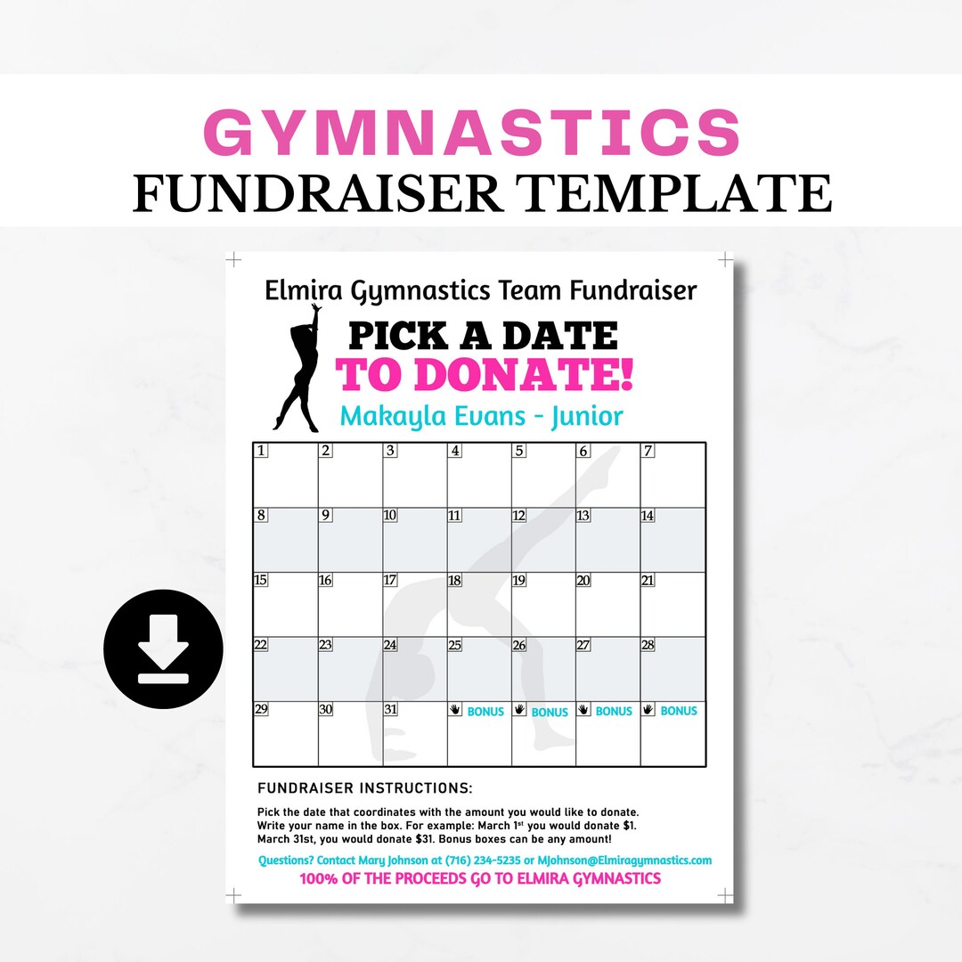 Gymnastics Fundraiser Form, Editable Template, Printable Download PDF