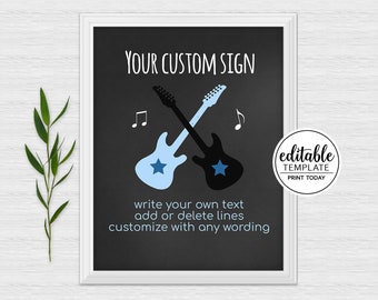 Rock Star Guitar Baby Shower Sign EDITABLE TEXT 8x10 Table Party Signage / Boy Custom Music Rockstar Sign / Rock a Bye Baby 020