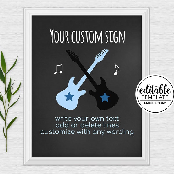 Rock Star Guitar Baby Shower Sign EDITABLE TEXT 8x10 Table Party Signage / Boy Custom Music Rockstar Sign / Rock a Bye Baby 020