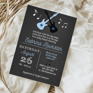 Editable Rock Star Guitar Baby Shower Invitations / Rock a Bye Boy Invitation Printable INSTANT DOWNLOAD 020
