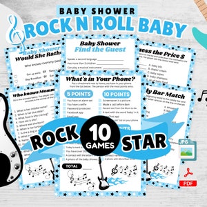 Blue Rock Star Baby Shower Games, Boys Rock Baby Shower Theme, Born to Rock Printable Rock N Roll Shower Games, Rock and Roll Baby Shower