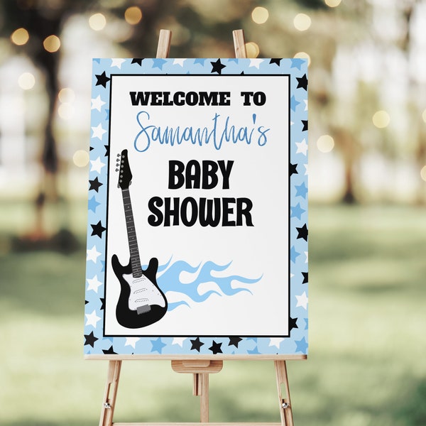 Rock Star Baby Shower Sign, Born To Rock, Rock a Bye Baby, Guitar Music Editable Sign for Easel, Digital Download 056