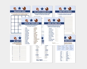 All Stars Sports Baby Shower Games Package, Boy Baby Shower Games, Baseball, Football, Blue Shower, INSTANT DOWNLOAD 016