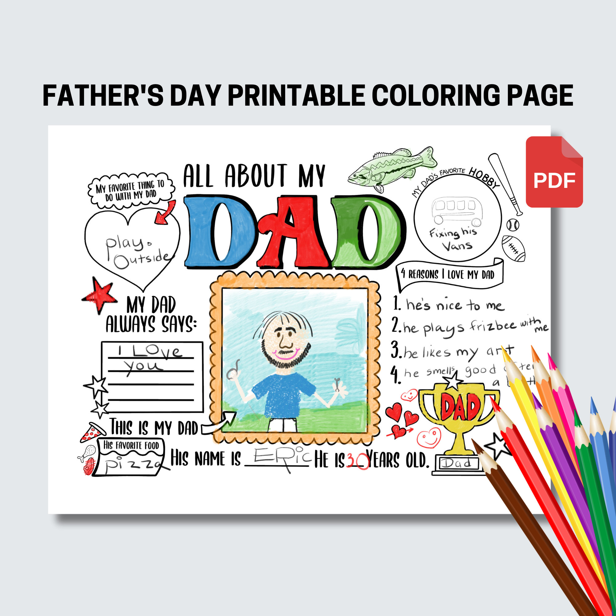 All About Dad Father's Day Coloring Page, Printable PDF Dad ...