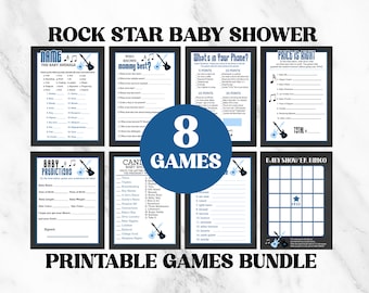 Rockstar Baby Shower Games, 8 Printable Games (Instant Download)