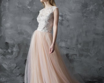 Nude blush tulle wedding skirt, tulle wedding dress, tulle bridal skirt, separate wedding skirt, prom gown, bridesmaid skirt, bridal gown