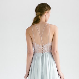 Ready to ship / Silk wedding dress // Melita / Open back wedding gown, halter-neck wedding dress with slit, boho wedding, gray wedding dress image 1