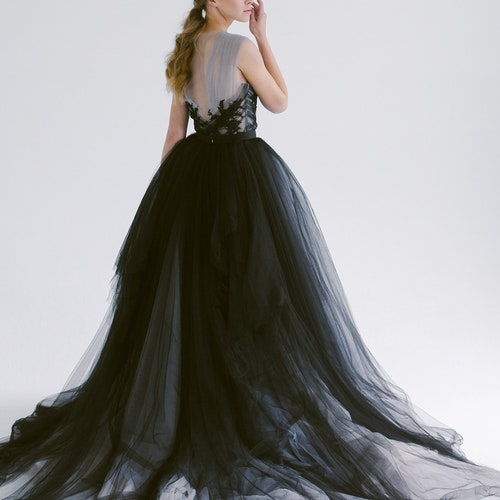 Black Lace Wedding Dress // Calypso Nightfall / Tulle Bridal - Etsy