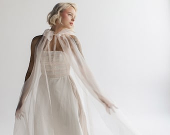 Silk organza wedding cape, bridal gown separates, blush cape, ruffled collar silk cape with long train, mywony bridal