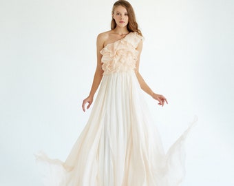 Ready to ship / Silk wedding dress// Dia / Organza wedding dress, silk bridesmaid gown, blush wedding dress, prom dress, one-shoulder dress