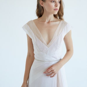 Organza silk wedding dress// September/ White wedding dress, silk bridal gown, slit wedding dress, modern wedding gown, simple wedding dress image 1