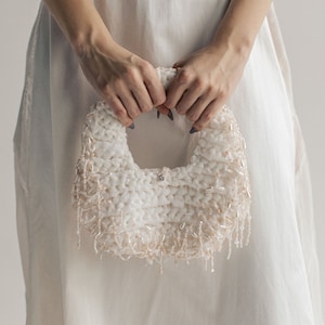 Ivory tulle woven bridal purse with blush beads embellishment, bridal bag, bridesmaid bag, hobo party bag by Mywony zdjęcie 2