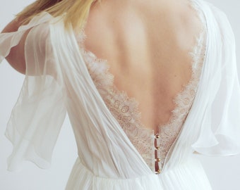 Silk wedding dress // Whitney / Ivory lace wedding gown, summer wedding dress, bohemian wedding, boho style dress, open back bridal gown