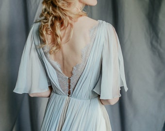 Silk wedding dress // Whitney / Grey lace wedding gown, summer wedding dress, bohemian wedding, boho style dress, open back bridal gown