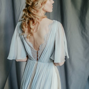 Silk wedding dress // Whitney / Grey lace wedding gown, summer wedding dress, bohemian wedding, boho style dress, open back bridal gown image 1