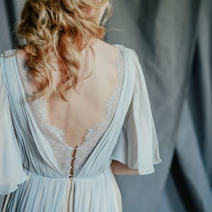 Silk wedding dress // Whitney / Grey lace wedding gown, summer wedding dress, bohemian wedding, boho style dress, open back bridal gown image 5