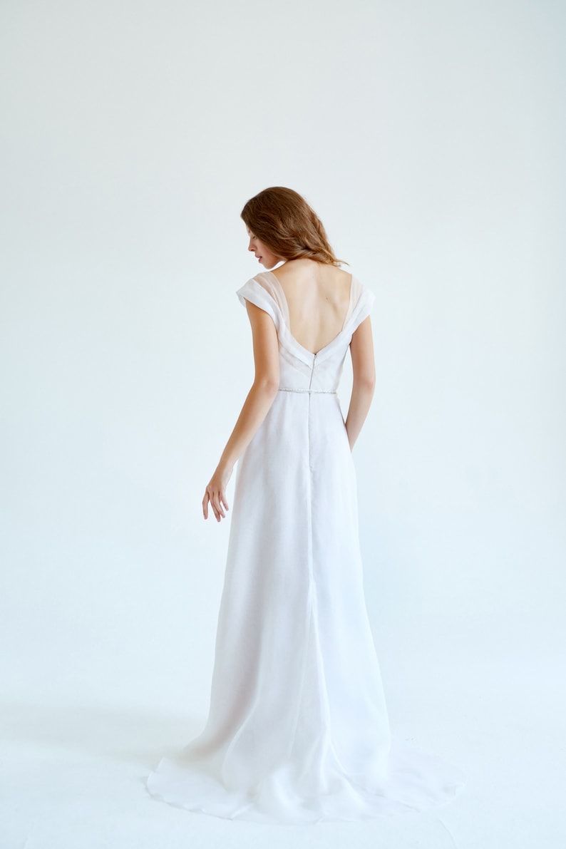 Organza silk wedding dress// September/ White wedding dress, silk bridal gown, slit wedding dress, modern wedding gown, simple wedding dress image 3