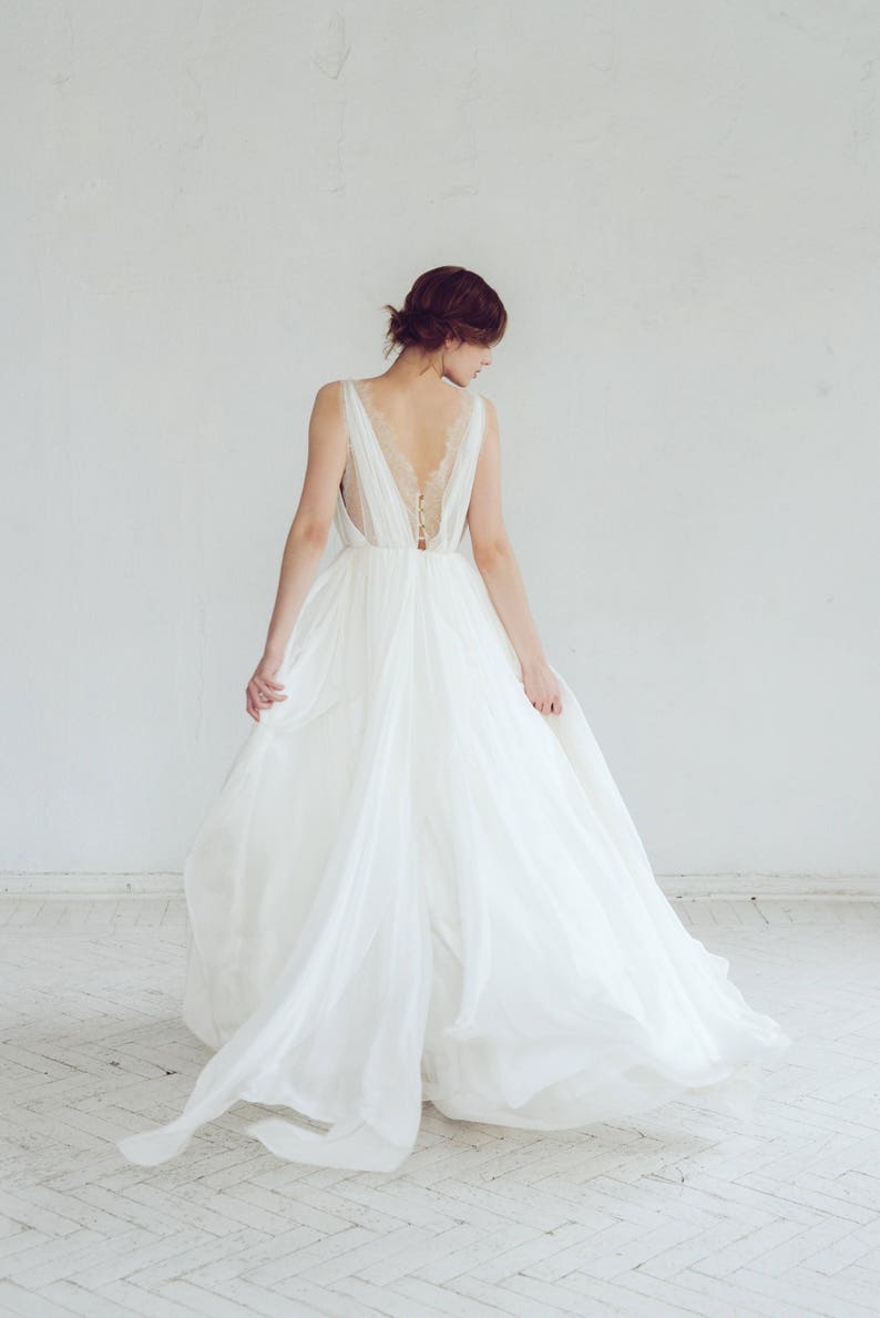 Silk wedding dress // Amalthea / Lace wedding gown, summer wedding dress, bohemian wedding, boho style dress, open back bridal gown image 4
