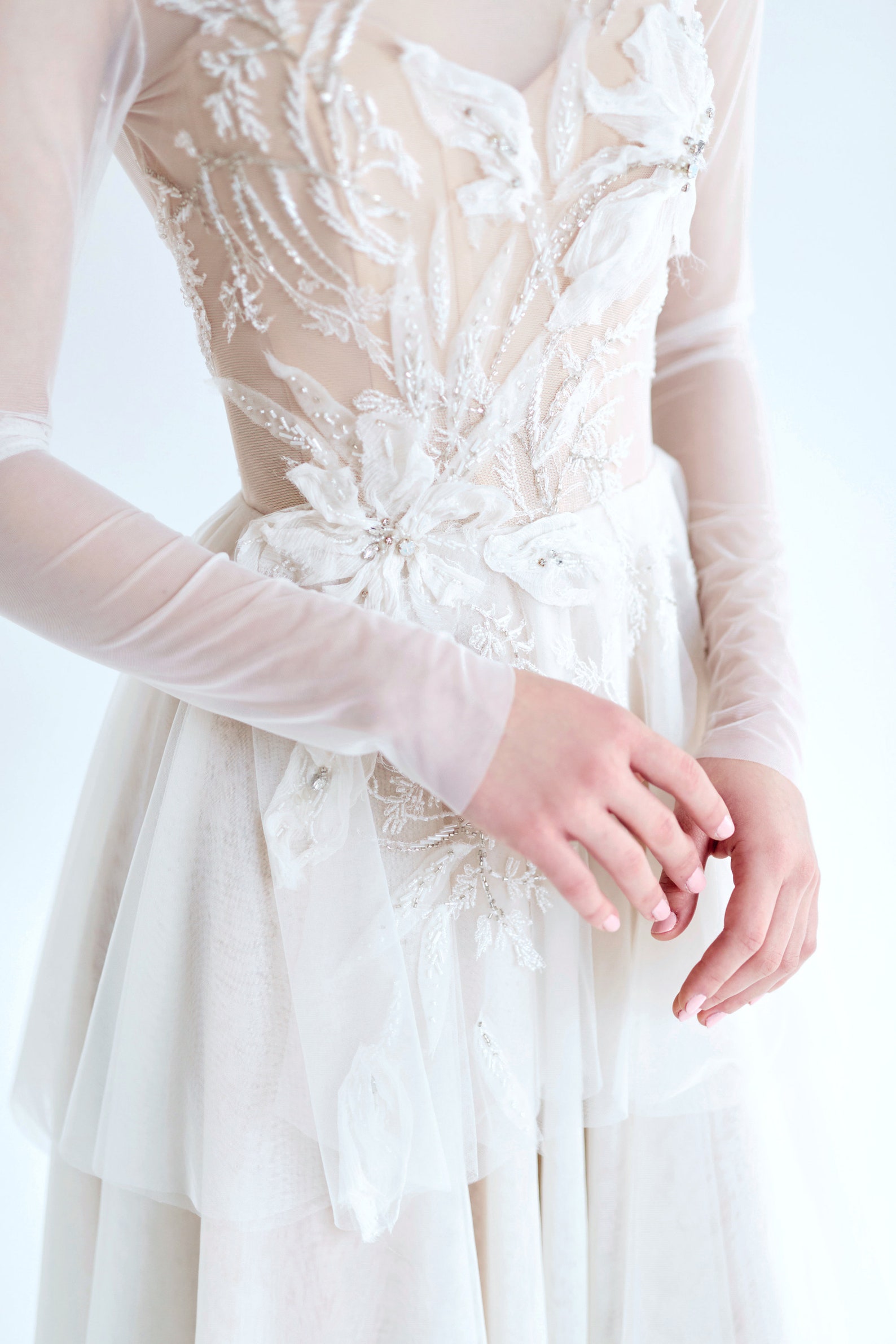 Ivory mesh wedding dress// July/ longsleeved wedding dress Etsy