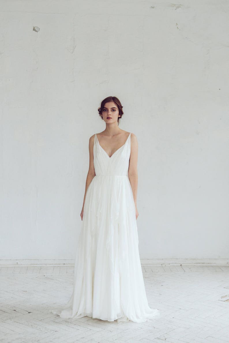 Silk wedding dress // Amalthea / Lace wedding gown, summer wedding dress, bohemian wedding, boho style dress, open back bridal gown image 9