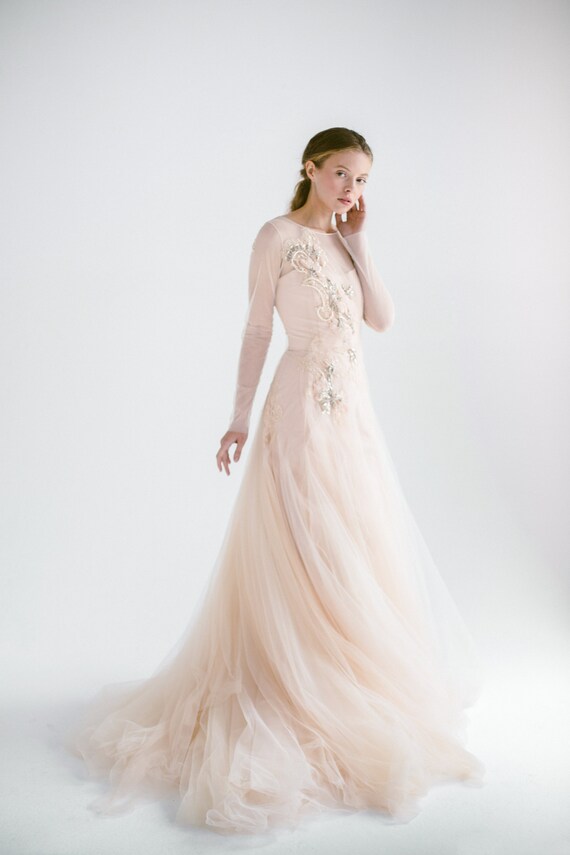 Ready To Ship Blush Peach Wedding Dress Phaeno Lace Etsy