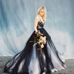 Black tulle wedding dress, Calypso Nightfall, Tulle bridal gown, ball gown, bridal separates, beaded lace wedding top, prom dress, mywony image 7