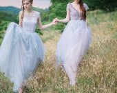 Tulle wedding gown // Gardenia / Bridal separates, gray wedding dress, lace bridal dress, tulle wedding skirt, lace bridal bodysuit