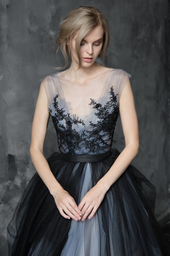 black grey wedding dress