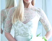 Gold lace wedding top, bridal cover up, elbow sleeves bridal top, bridal separates