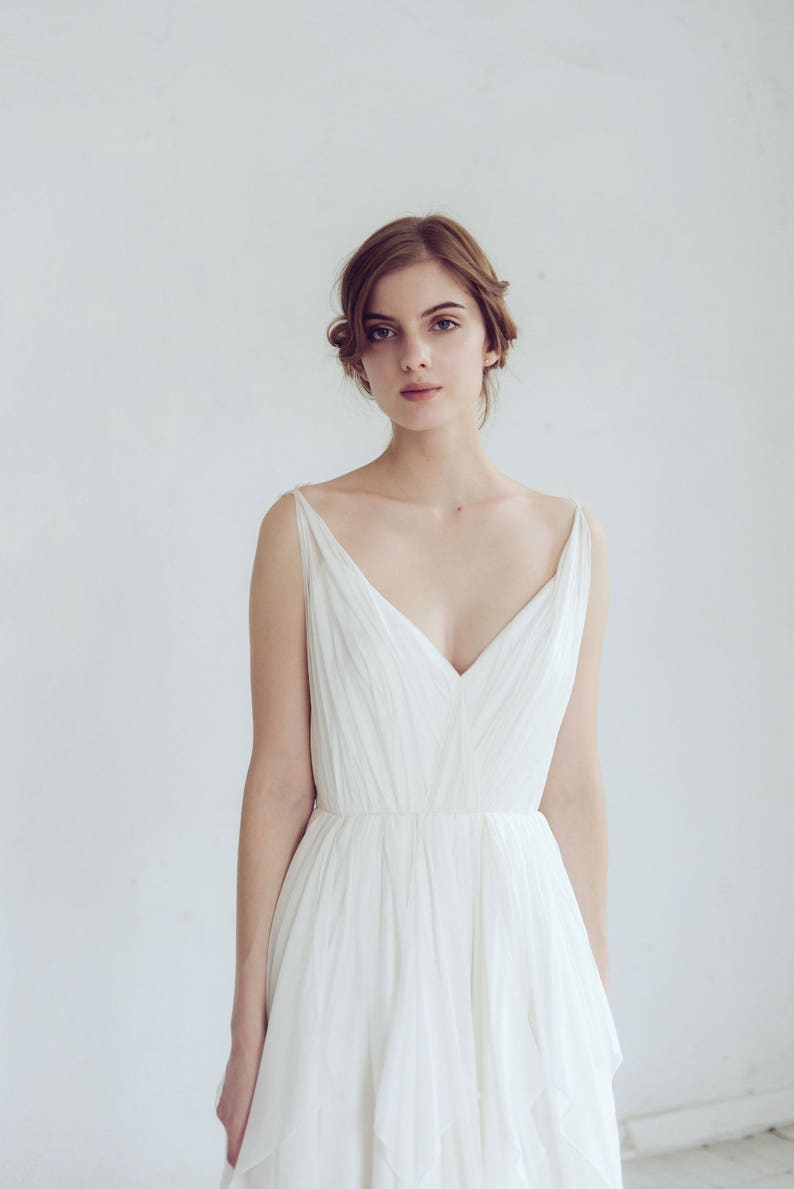Silk wedding dress/ Amalthea/ Simple wedding gown, lace wedding dress, bohemian bridal gown, open back boho wedding dress image 6