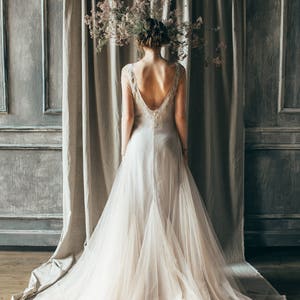 Lace Wedding Dress // Edel / Long Sleeve Bridal Gown, Open Back Wedding ...