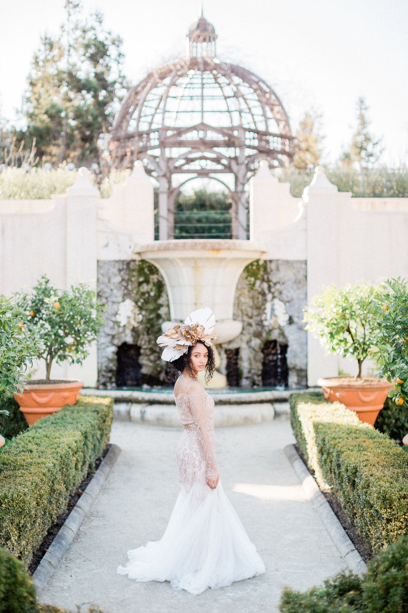 Lace and tulle wedding dress//November/ Blush-nude wedding dress, ivory tulle bridal gown, beaded wedding dress, mermaid skirt bridal dress image 10