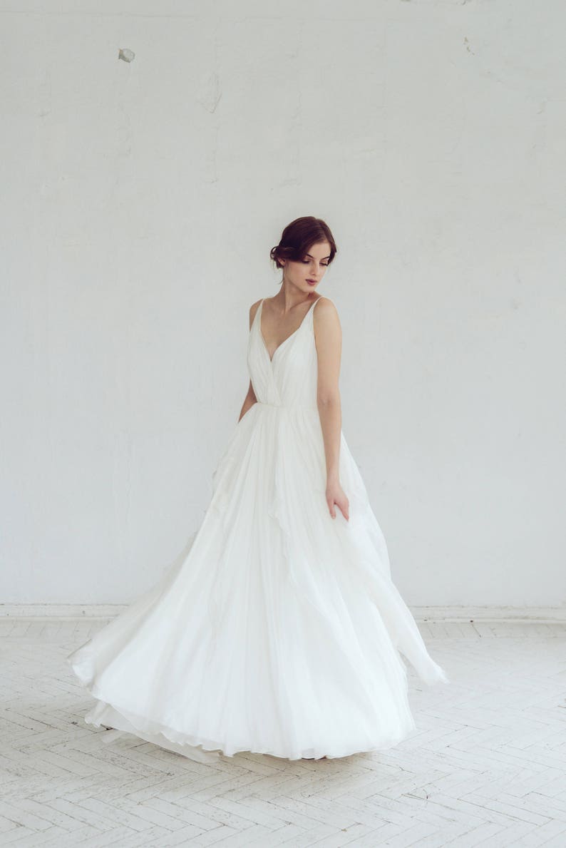 Silk wedding dress/ Amalthea/ Simple wedding gown, lace wedding dress, bohemian bridal gown, open back boho wedding dress image 10