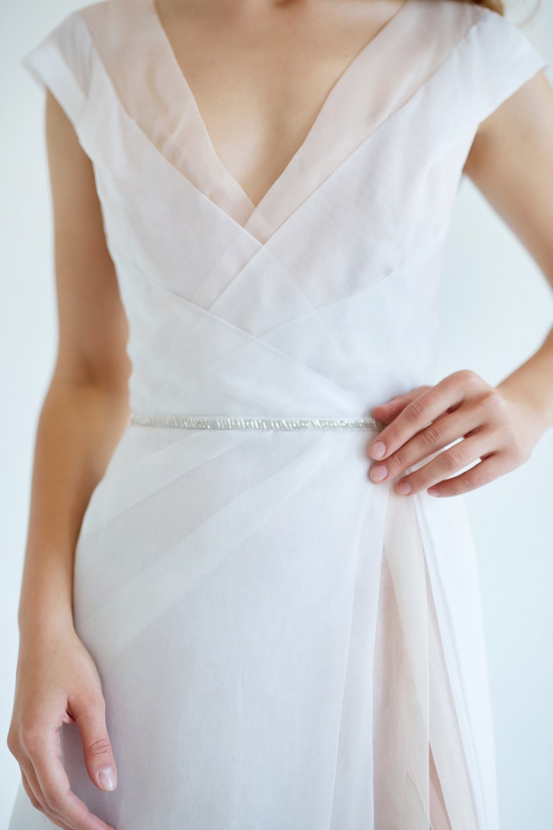 Organza silk wedding dress// September/ White wedding dress, silk bridal gown, slit wedding dress, modern wedding gown, simple wedding dress image 5