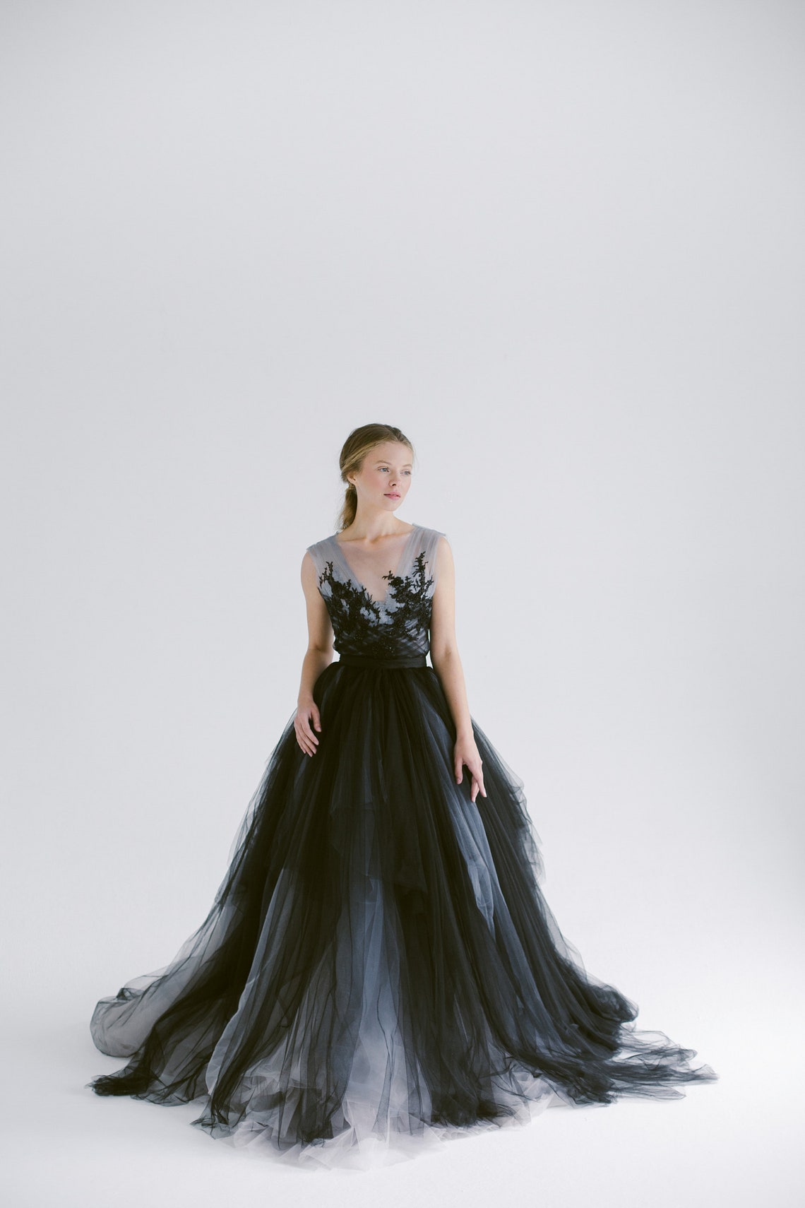 Black lace wedding dress // Calypso Nightfall / Tulle bridal image 3