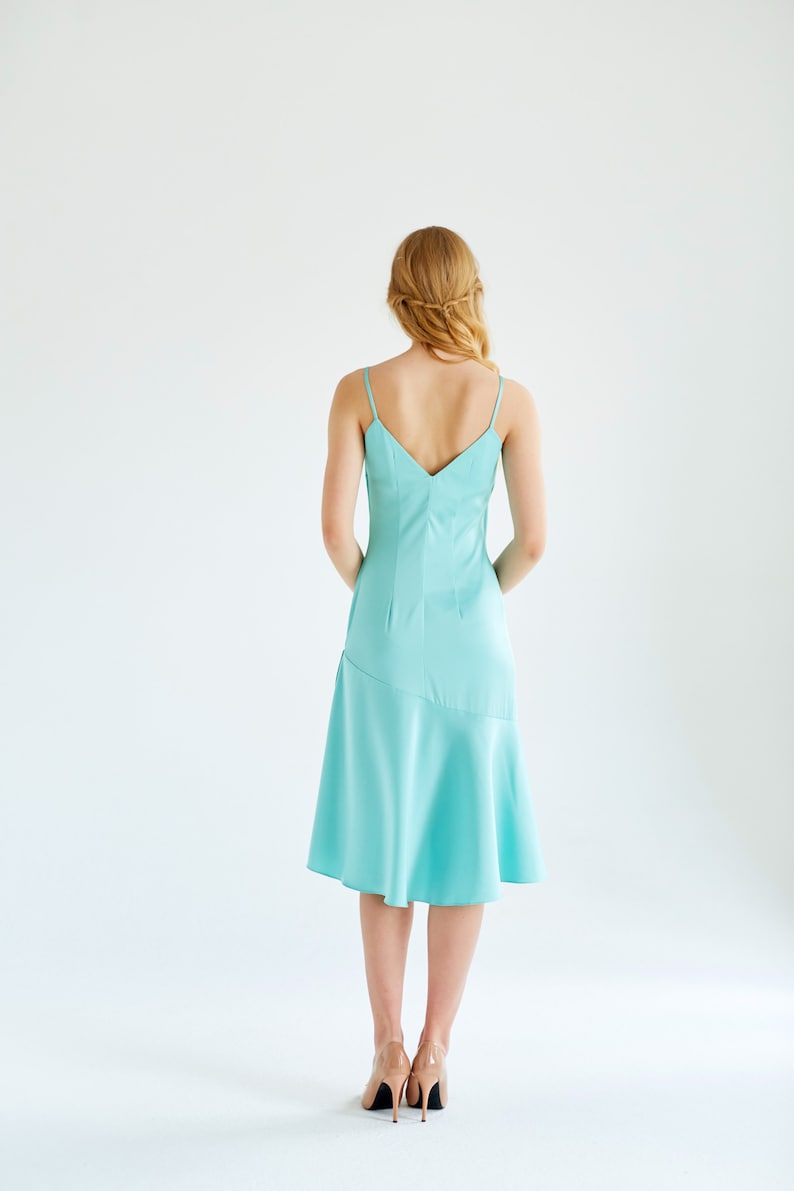 Turquoise summer dress, party dress, bridesmaid dress, slip dress, knee length evening dress, cocktail dress, Ready to ship image 2